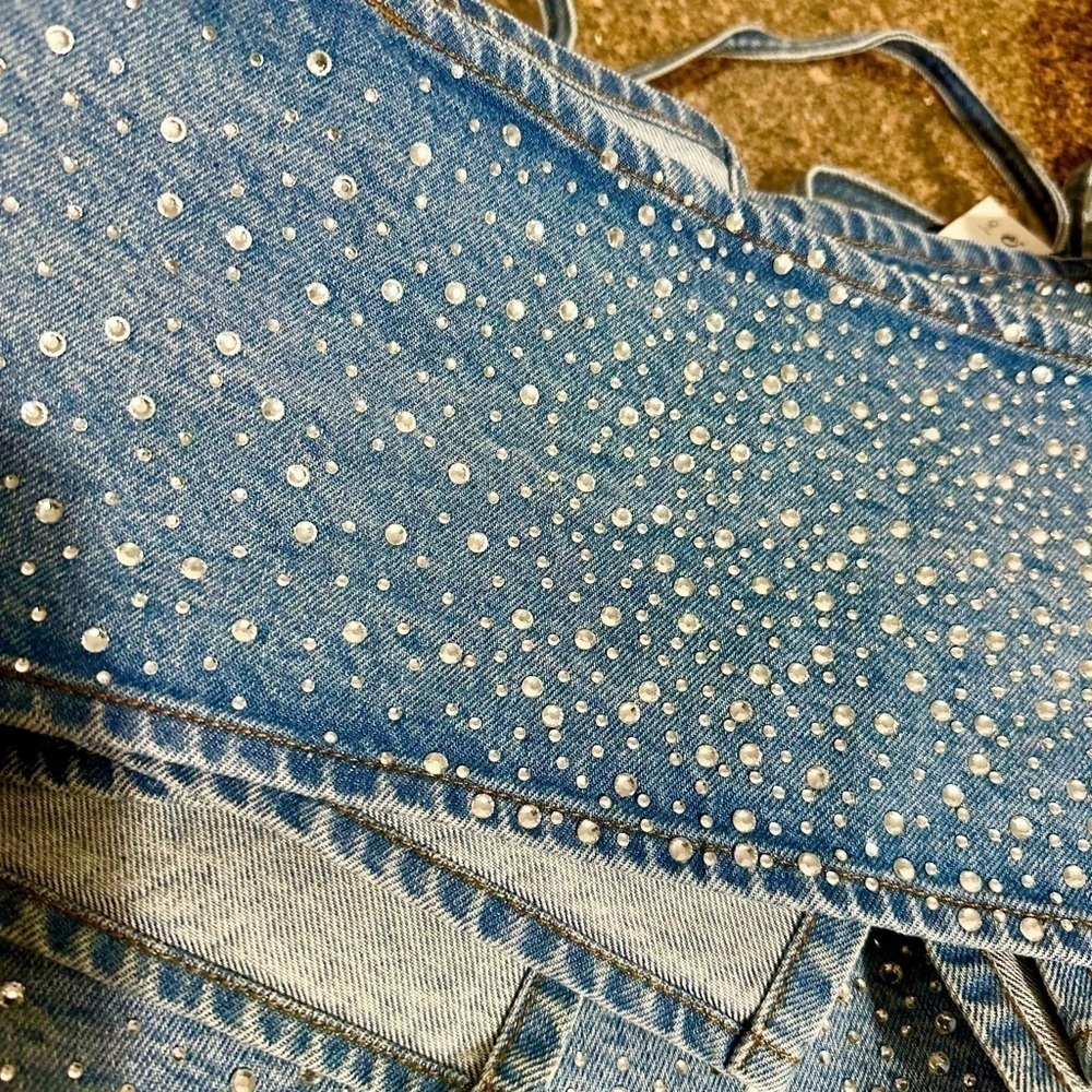 ZARA Rhinestone denim crop top 0653/273 - Picture 12 of 16